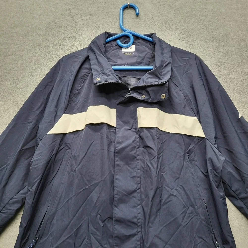 VINTAGE Nautica Men Jacket XL Navy Windbreaker Colorblock Zipper Long Sleeve Y2K